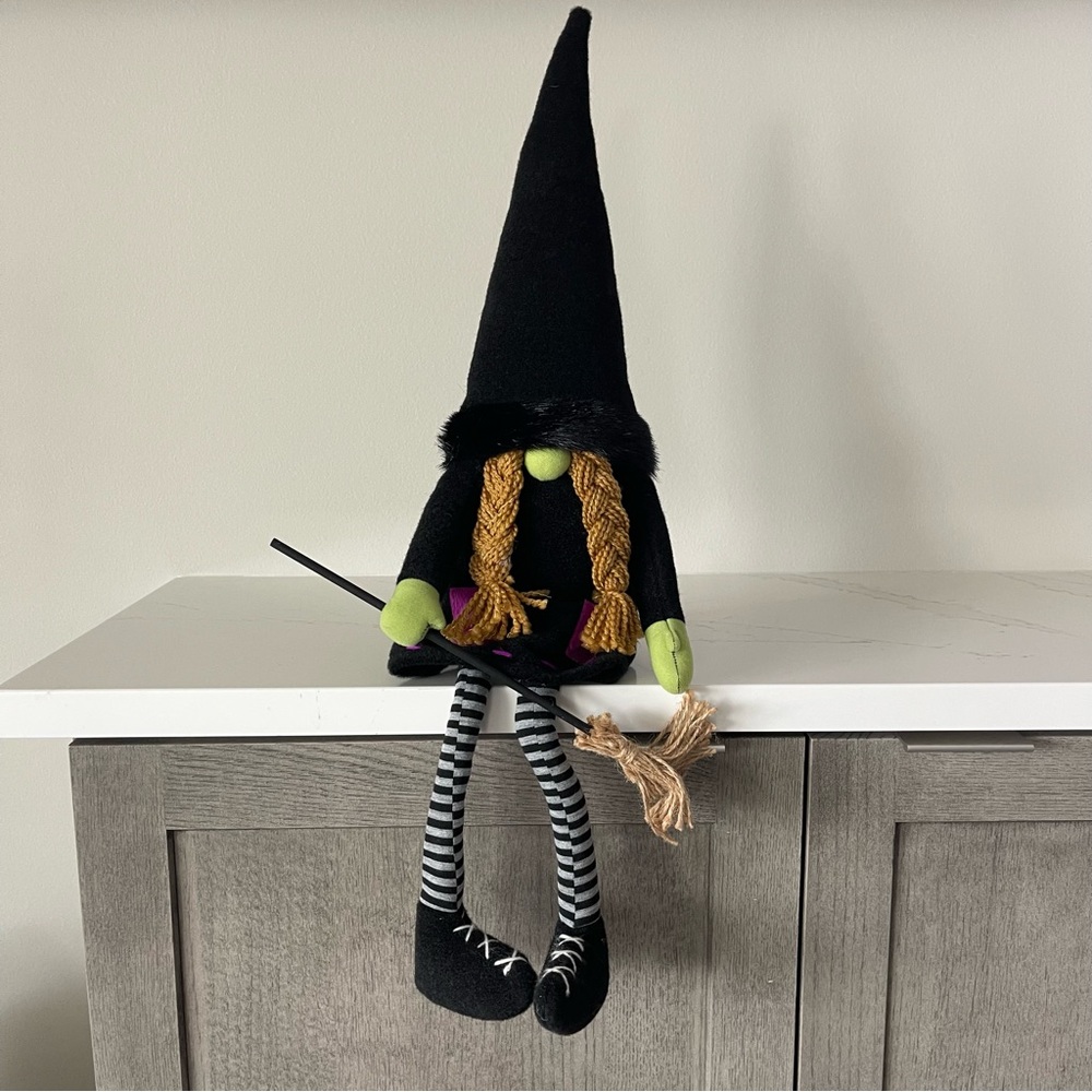 Black and Green Halloween Witch Gnome shelve sitter doll